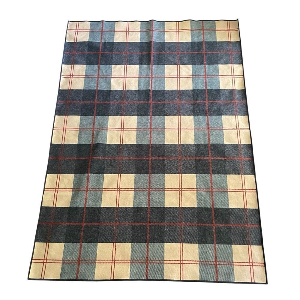 Ruggable Buffalo Plaid Blue Ivory Rug with Red Accents Discontinued 5 x 7